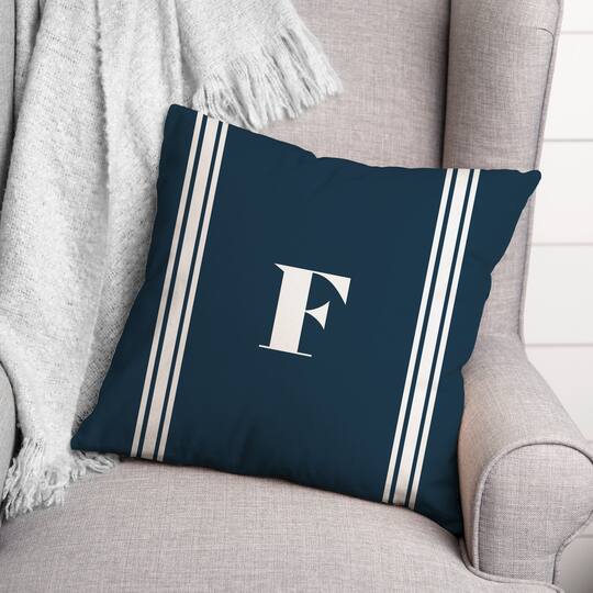 Navy Striped Monogram Throw Pillow